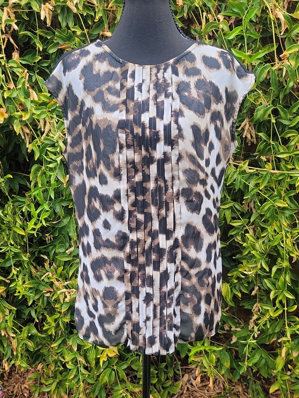 Leopard Print Pleated Front Sleeveless Top - Brown/Black